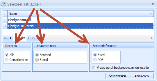 Excel lijst opties